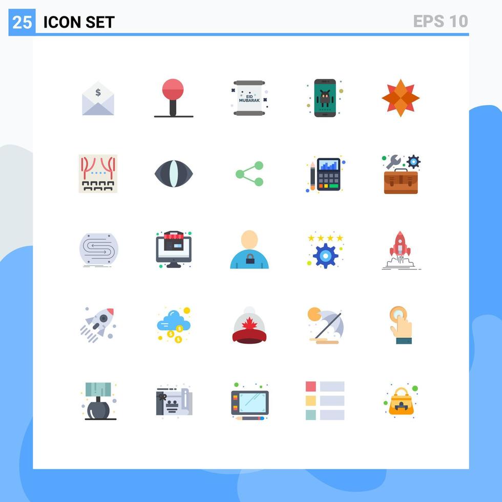 25 cores planas universais definidas para aplicativos da web e móveis aplicativo de telefone chocalho android mubarak elementos de design de vetores editáveis