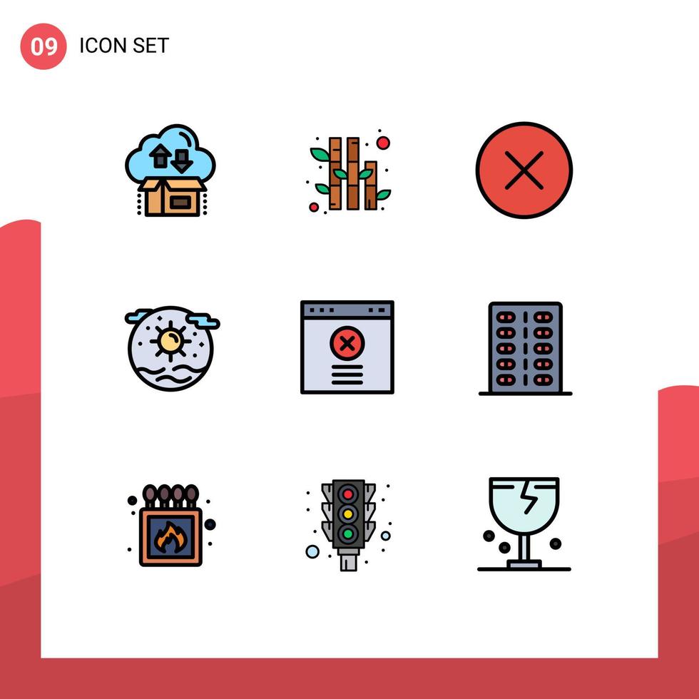 conjunto de pictogramas de 9 cores planas de linha preenchida simples de erro de planeta de bloco elementos de design de vetores editáveis de terra internacional