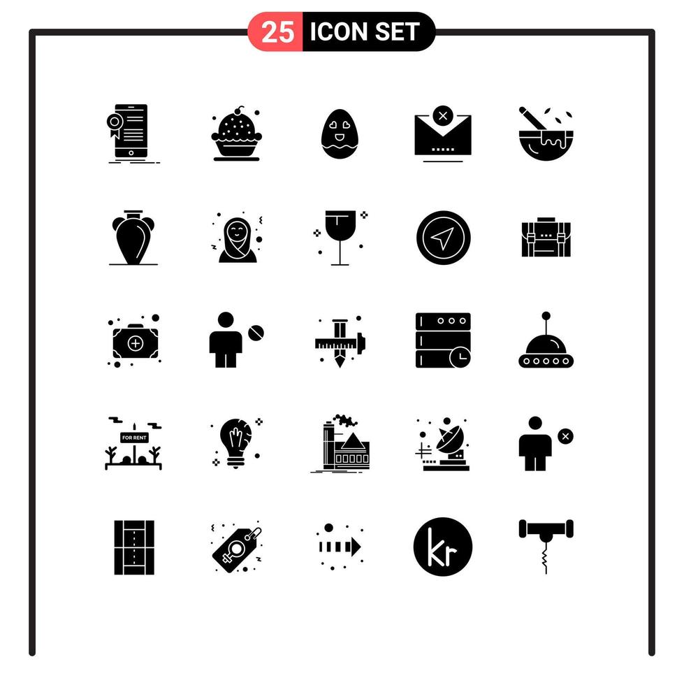 25 interface do usuário pacote de glifos sólidos de sinais e símbolos modernos de sobremesa fervente cancelar elementos de design de vetores editáveis de páscoa