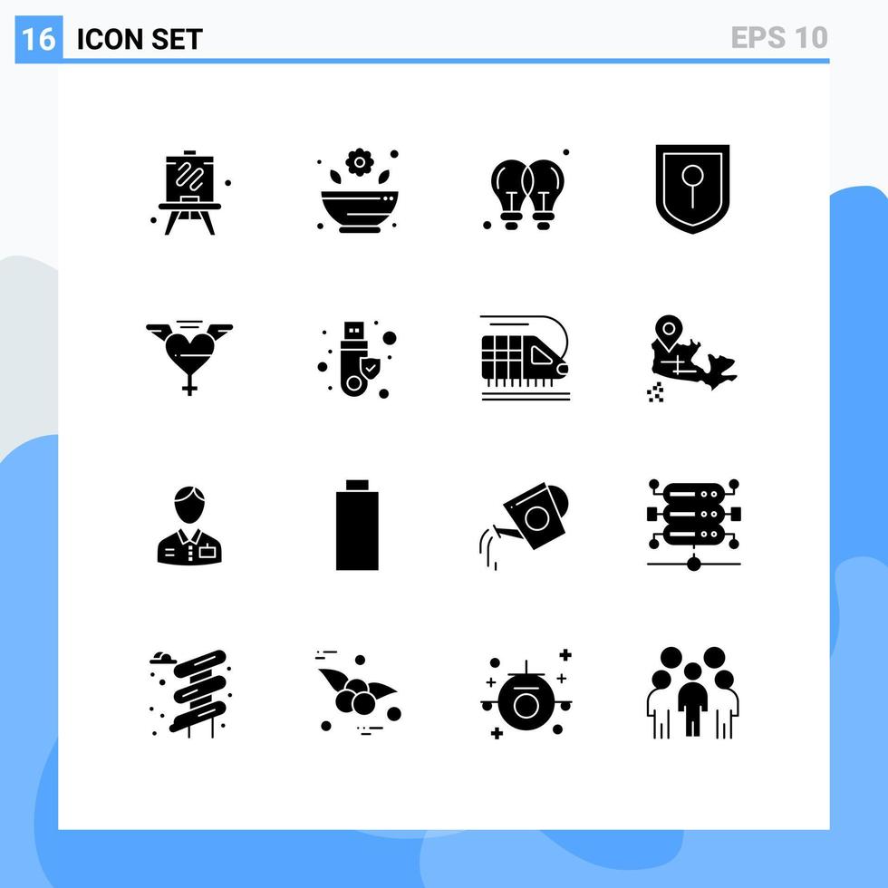 pacote de linha vetorial editável de 16 glifos sólidos simples de asas de luz de amor assinatura elementos de design vetorial editáveis de segurança vetor
