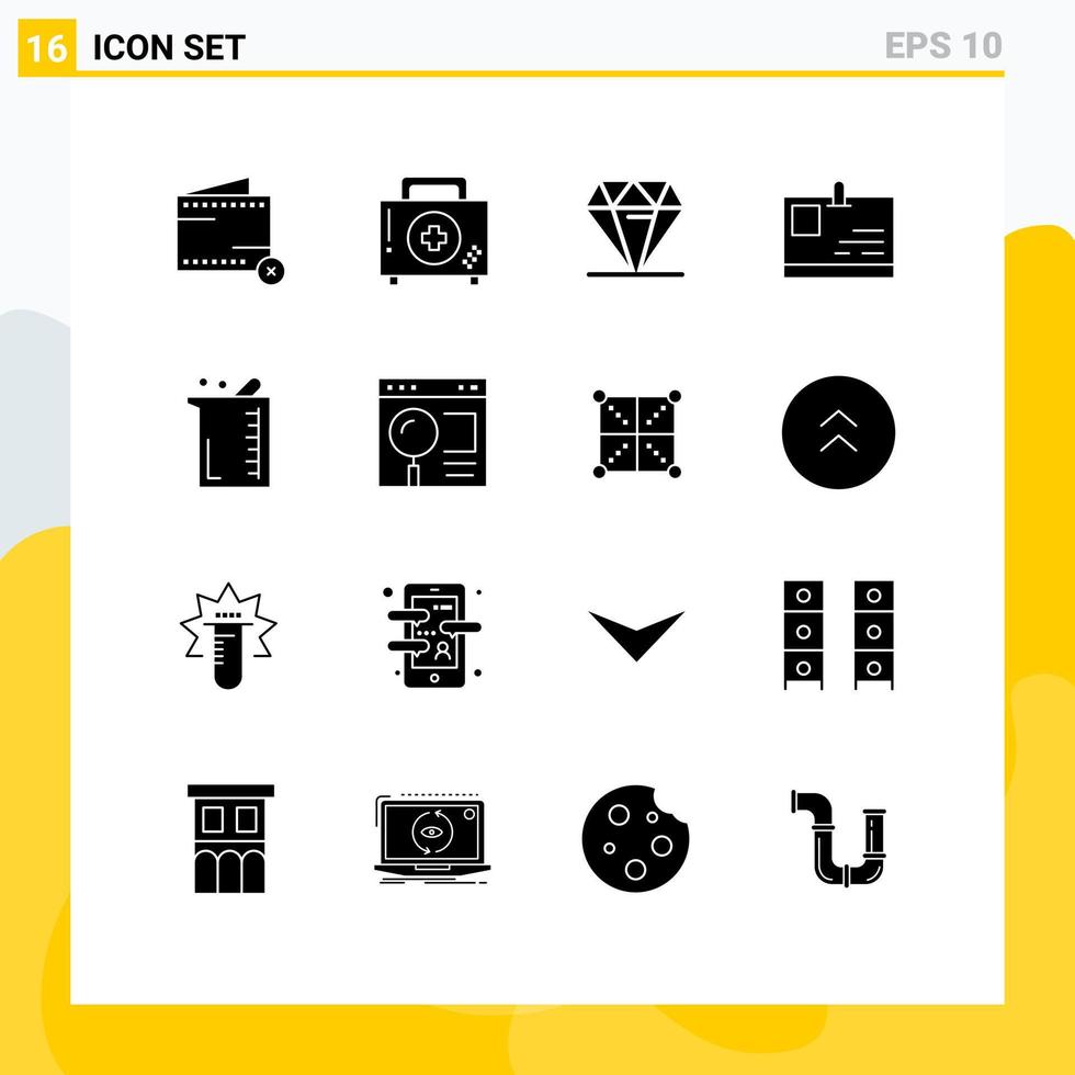 pacote de interface do usuário de 16 glifos sólidos básicos de cartão de identificação de passagem primeiro cartão elementos de design de vetores editáveis ricos