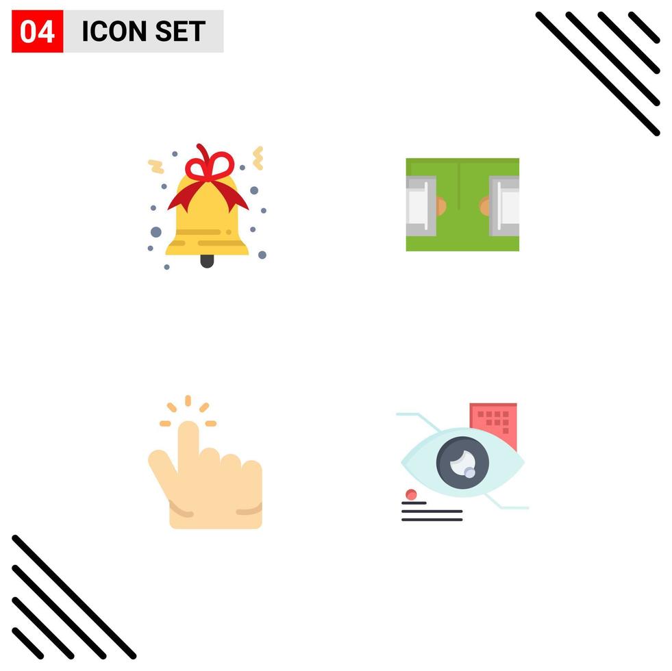 4 ícones planos universais assinam símbolos de elementos de design de vetores editáveis de futebol de mão de sino
