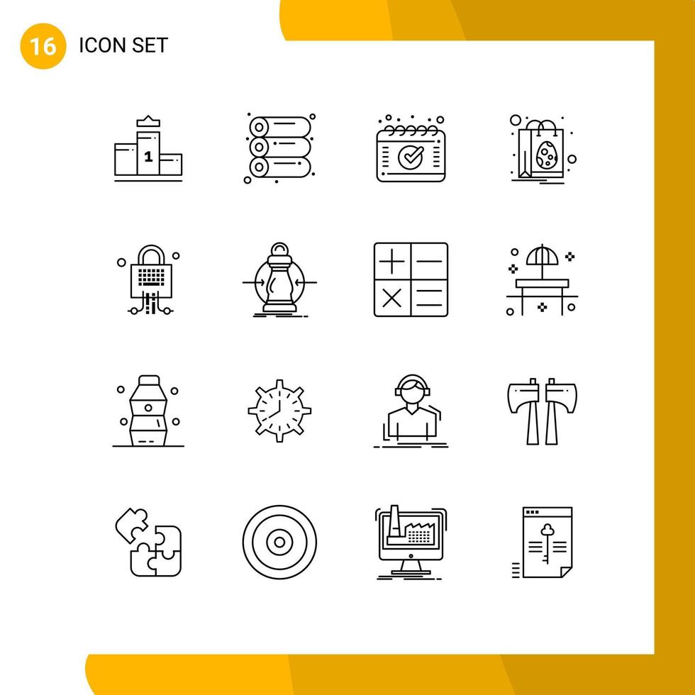 pacote de 16 contornos criativos de elementos de design de vetor editável de ovo de bloqueio de calendário bloqueado de tecnologia
