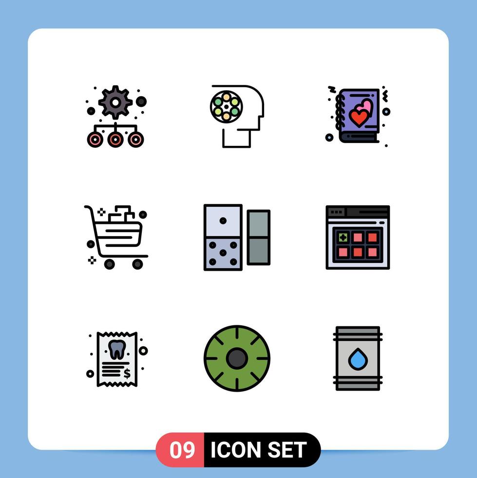 conjunto de 9 sinais de símbolos de ícones de interface do usuário modernos para o carrinho de livros de comércio de cassino elementos de design de vetores editáveis