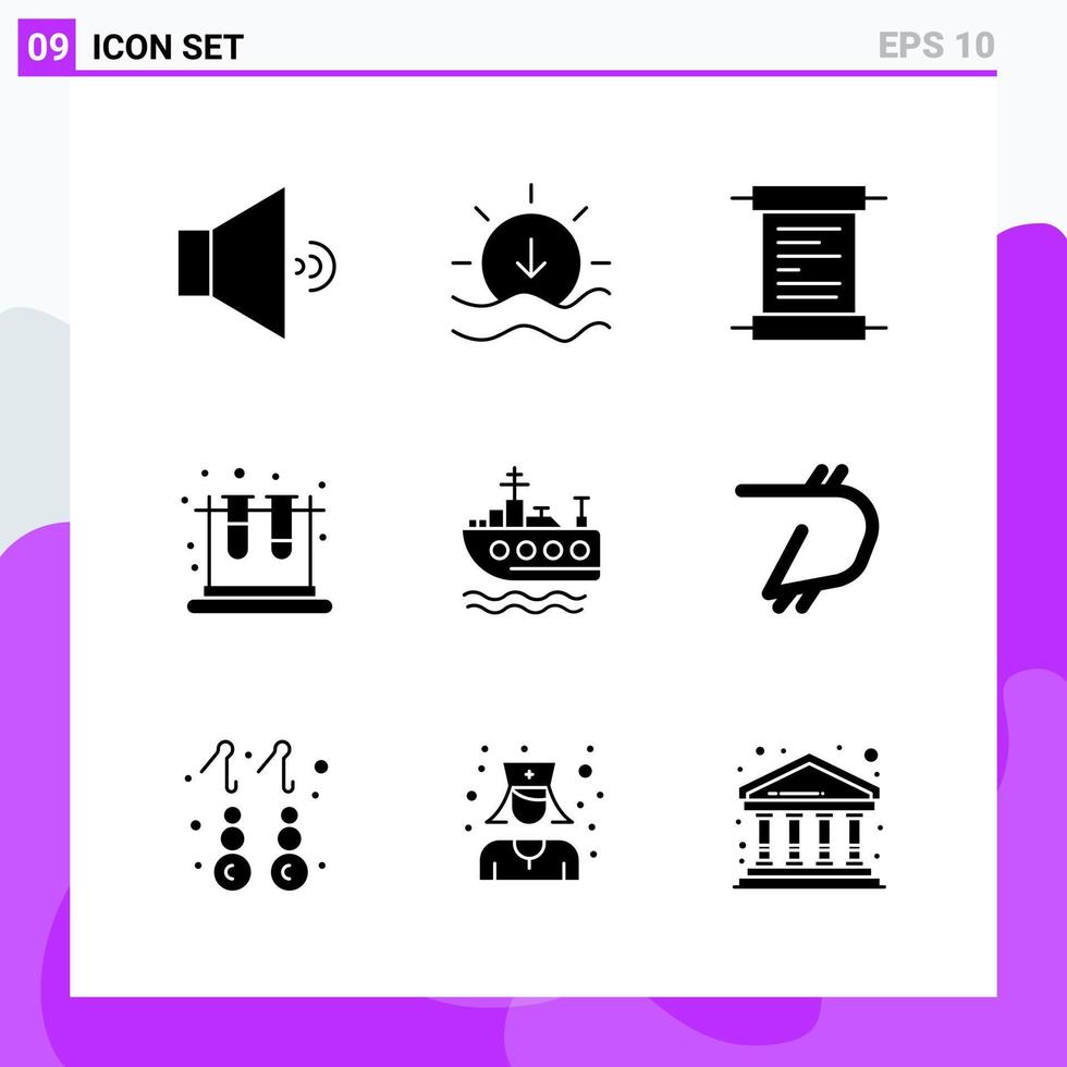 conjunto de 9 ícones em símbolos de glifos criativos de estilo sólido para design de sites e aplicativos móveis sinal de ícone sólido simples isolado em fundo branco 9 ícones vetor