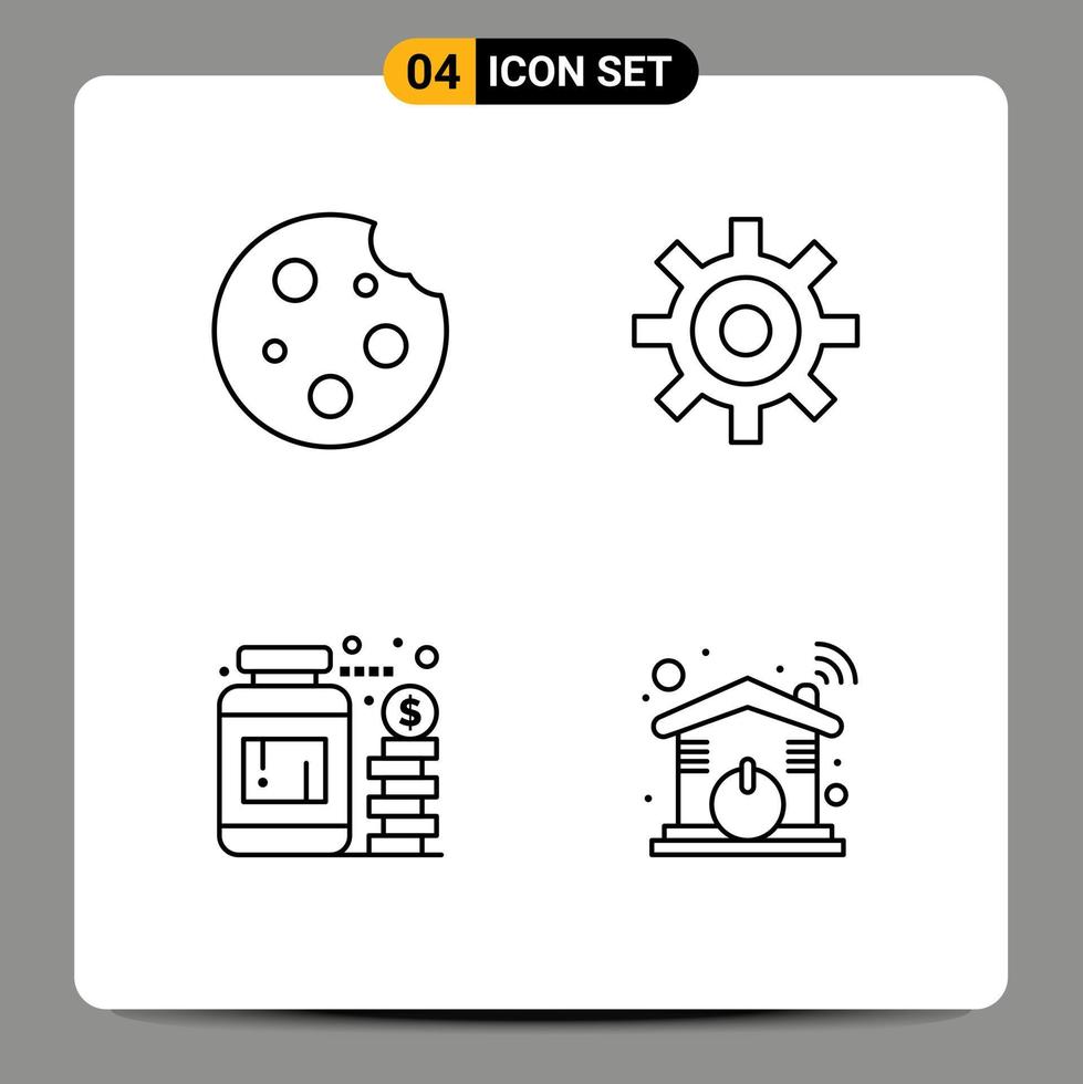 conjunto moderno de 4 cores e símbolos planos de linha preenchida, como interface de bebida de moeda de café da manhã dinheiro editável elementos de design vetorial vetor