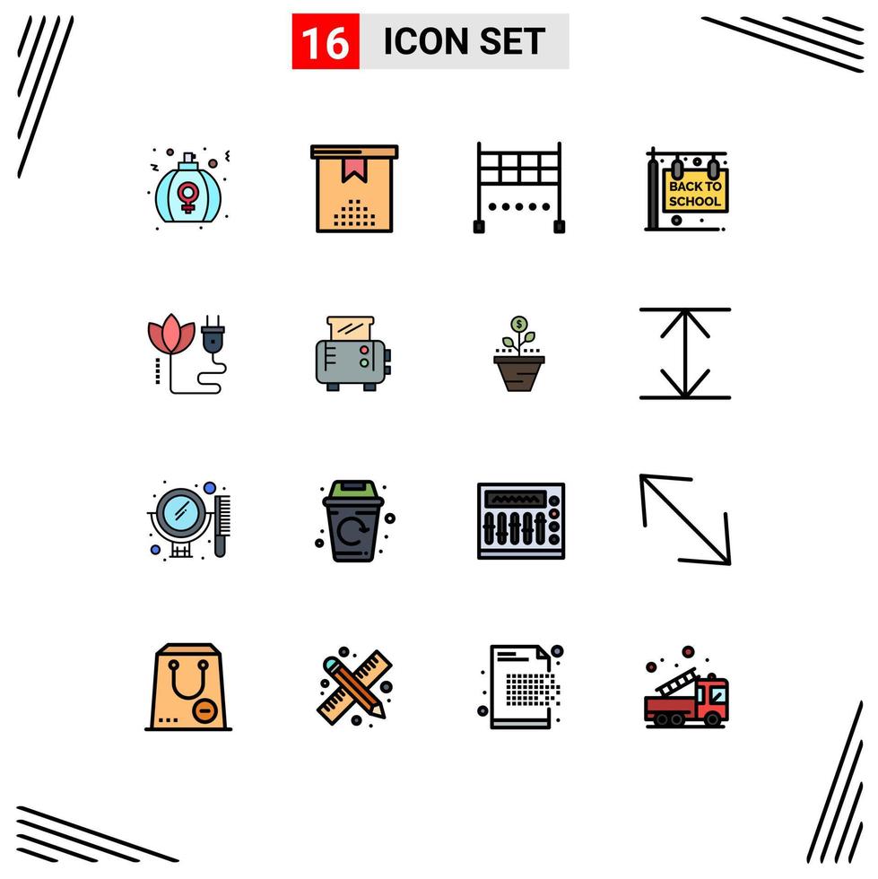 conjunto de 16 sinais de símbolos de ícones de interface do usuário modernos para escola de energia presente sinal pendurado de volta à escola elementos de design de vetor criativo editáveis