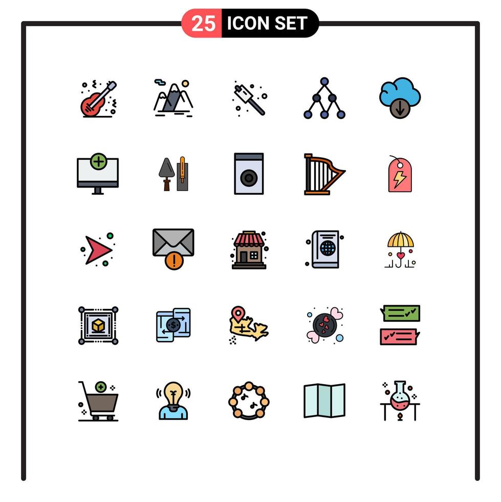 25 interface do usuário linha cheia pacote de cores planas de sinais e símbolos modernos de rede social de dados caminhadas doces elementos de design vetorial editáveis vetor