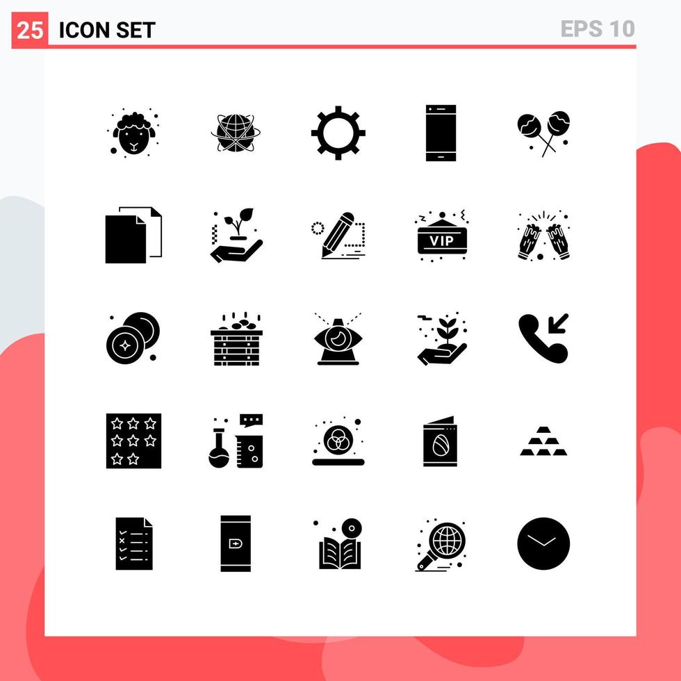 pacote de linha vetorial editável de 25 glifos sólidos simples de gerenciamento de contatos de internet do telefone inteligente elementos de design vetorial editáveis vetor