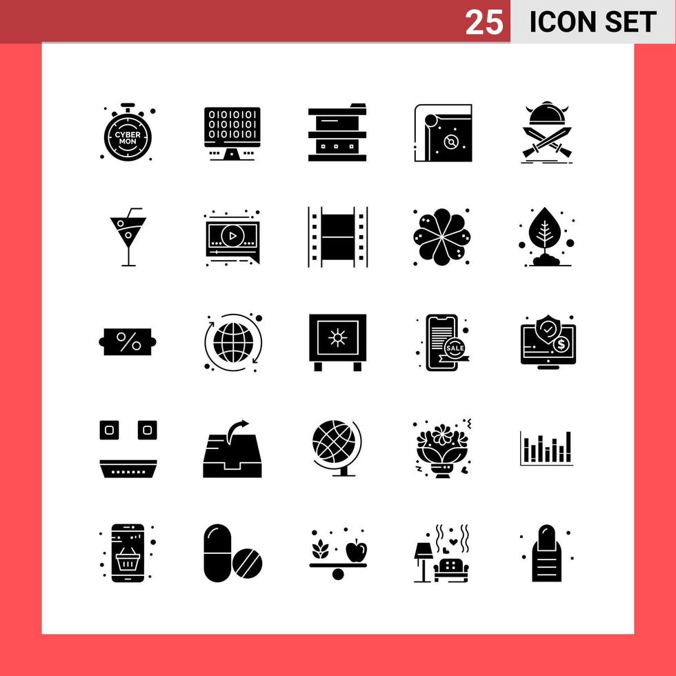 25 símbolos de glifo de estilo sólido de pacote de ícones em sinais simples de fundo branco para design geral vetor