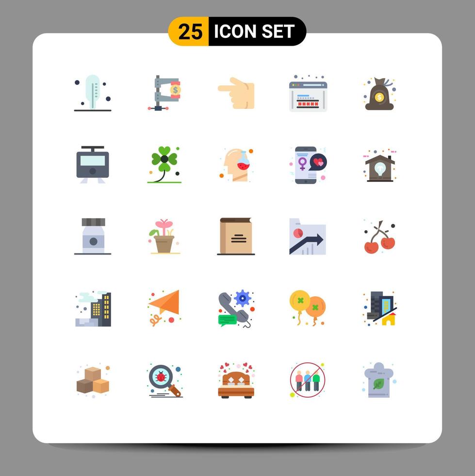25 ícones criativos, sinais modernos e símbolos de dinheiro, segurança na web, dedo indicador, desenvolvimento na web, elementos de design de vetores editáveis