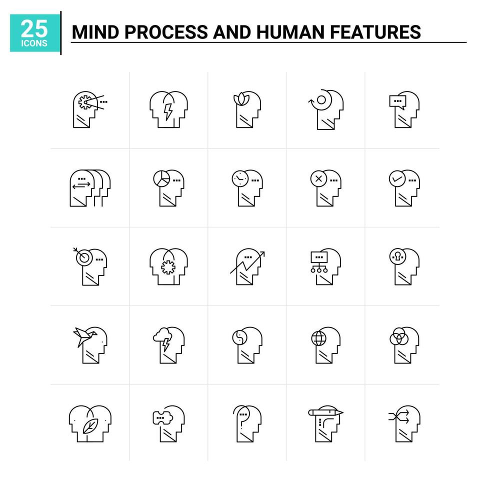 25 processos mentais e conjunto de ícones de recursos humanos fundo vetorial vetor