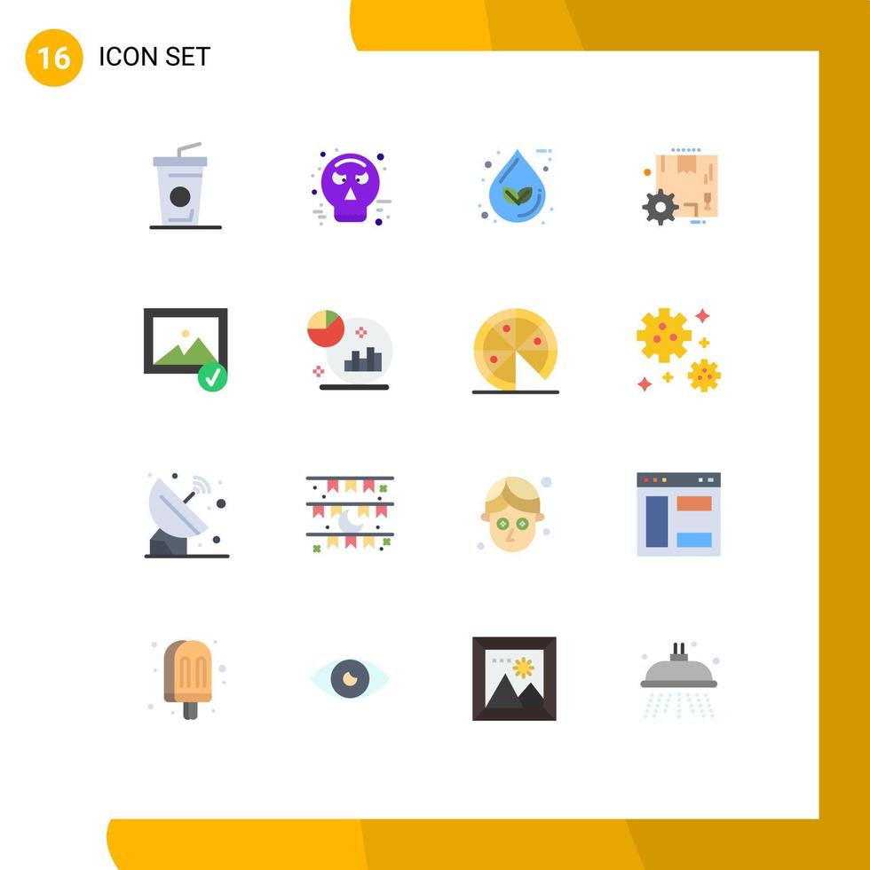 pacote de cores planas de 16 símbolos universais de configurações de fotos caixa de engrenagens de folha pacote editável de elementos de design de vetores criativos