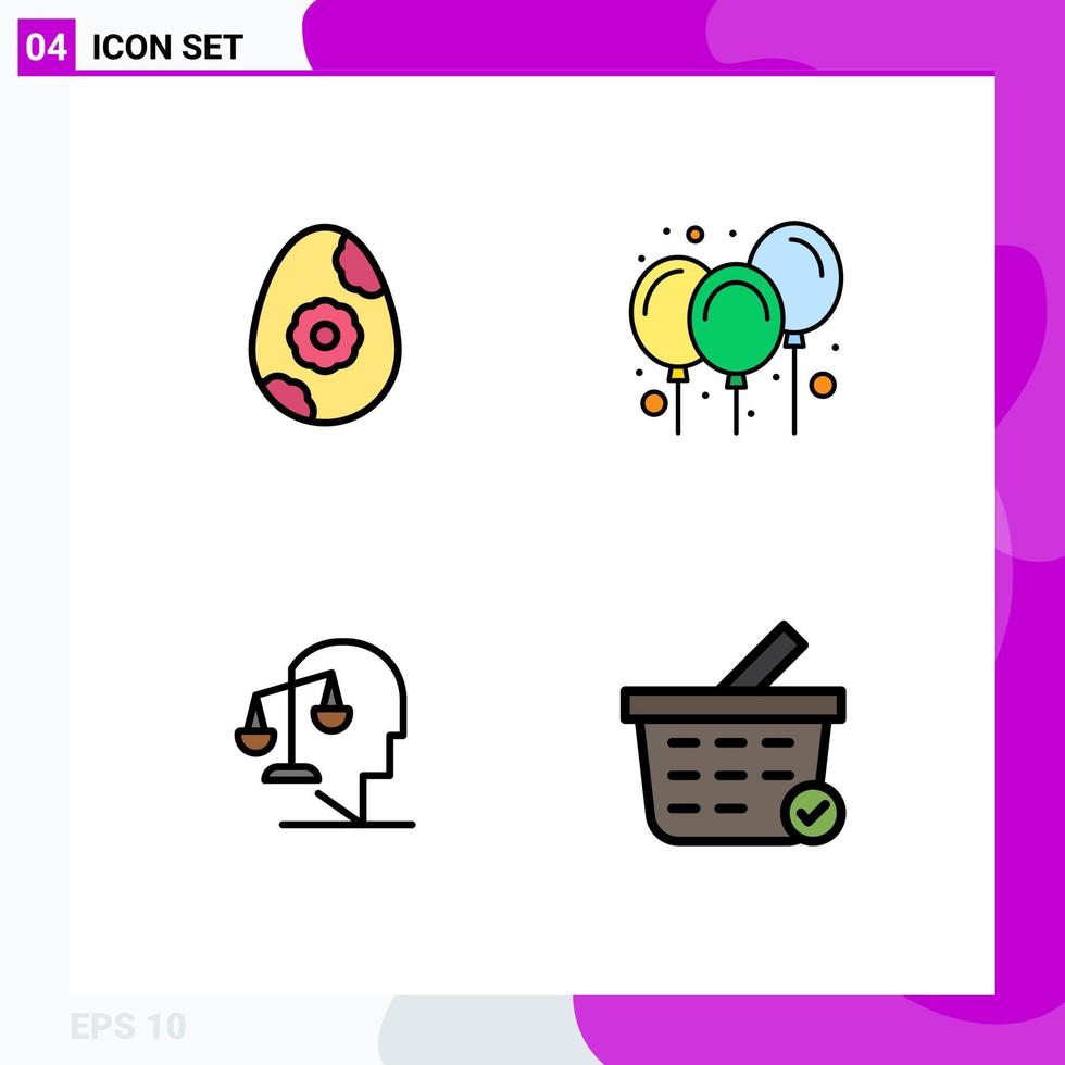 pacote de interface do usuário de 4 cores planas básicas de linhas preenchidas de ovo decoração de balões humanos mente elementos de design de vetores editáveis