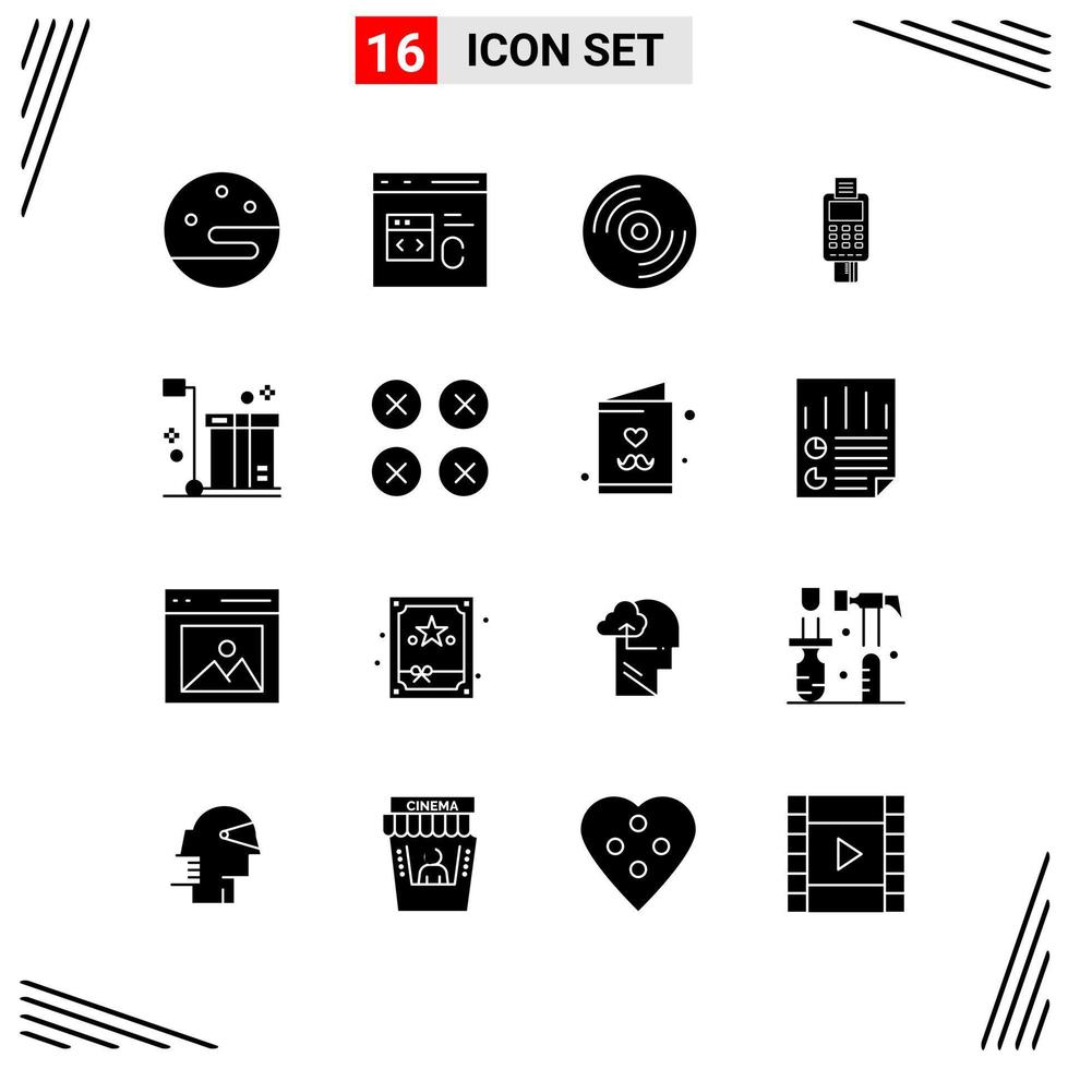 16 ícones de estilo sólido com base em grade de símbolos de glifos criativos para design de sites sinais de ícones sólidos simples isolados no conjunto de 16 ícones de fundo branco vetor