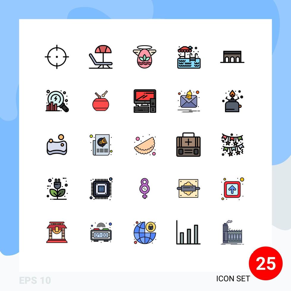 pacote de interface do usuário de 25 cores planas de linha preenchida básica de colunas de monumento arquitetura de páscoa natação elementos de design vetorial editáveis vetor