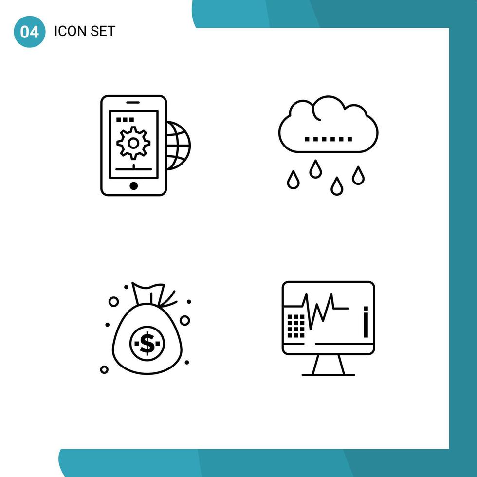 4 cores planas de linhas preenchidas de vetores temáticos e símbolos editáveis de elementos de design de vetores editáveis de dólar de chuva de globo de bolsa de negócios