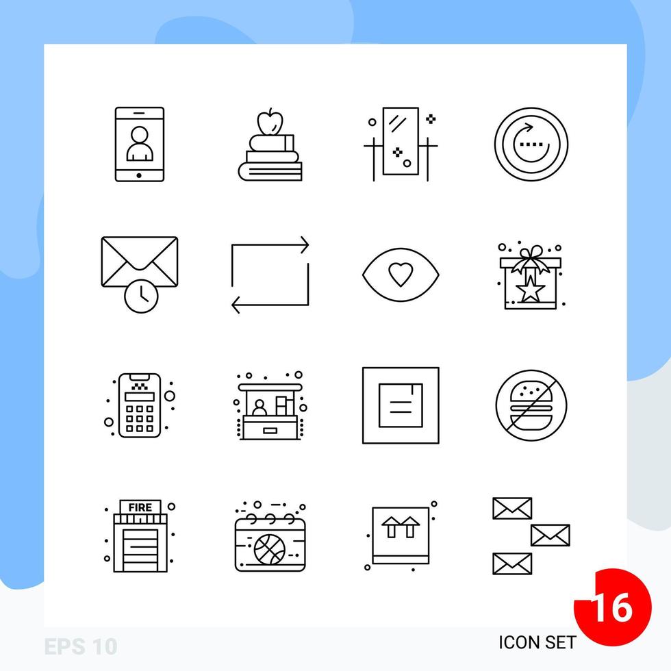 pacote moderno de 16 símbolos de contorno de linha de ícones isolados em fundo branco para design de sites vetor