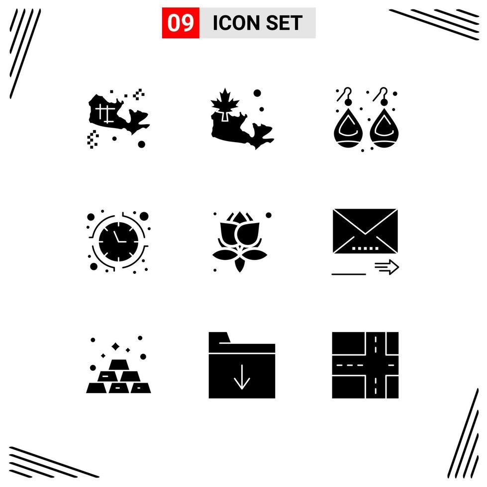 grupo de símbolos de ícone universal de 9 glifos sólidos modernos de folhas de spa elementos de design de vetores editáveis de economia de tempo de ouro