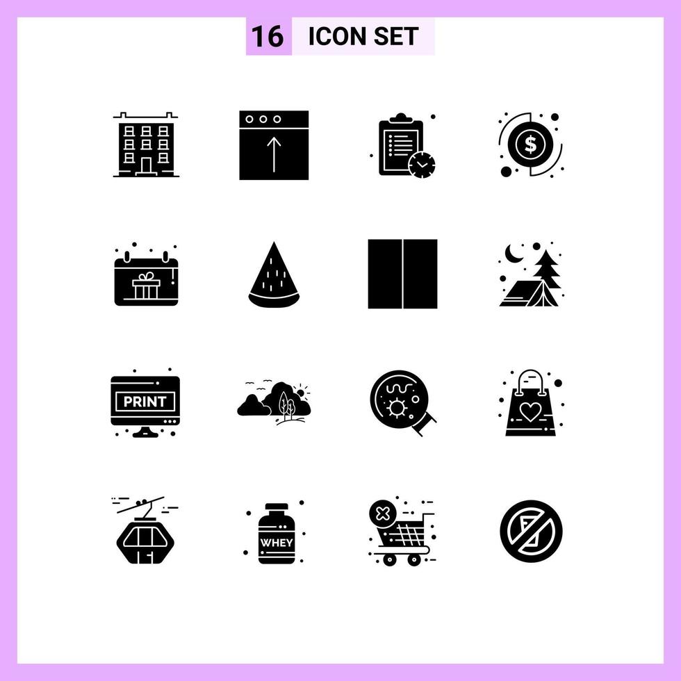 conjunto de 16 símbolos de ícones de interface do usuário modernos sinais para caixa de presente upload de dinheiro orçamento de investimento editável elementos de design vetorial vetor