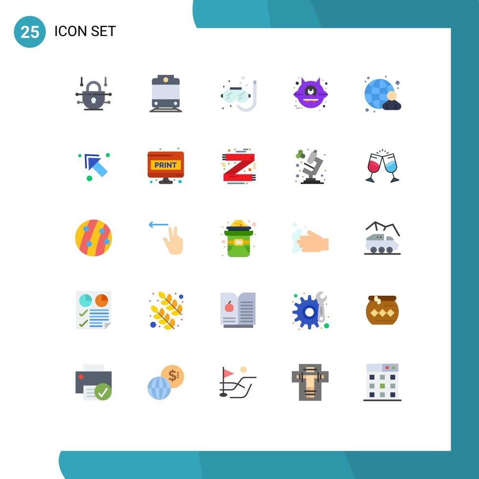 pacote de cores planas de 25 símbolos universais de elementos de design de vetores editáveis de empresário humano de verão na Internet