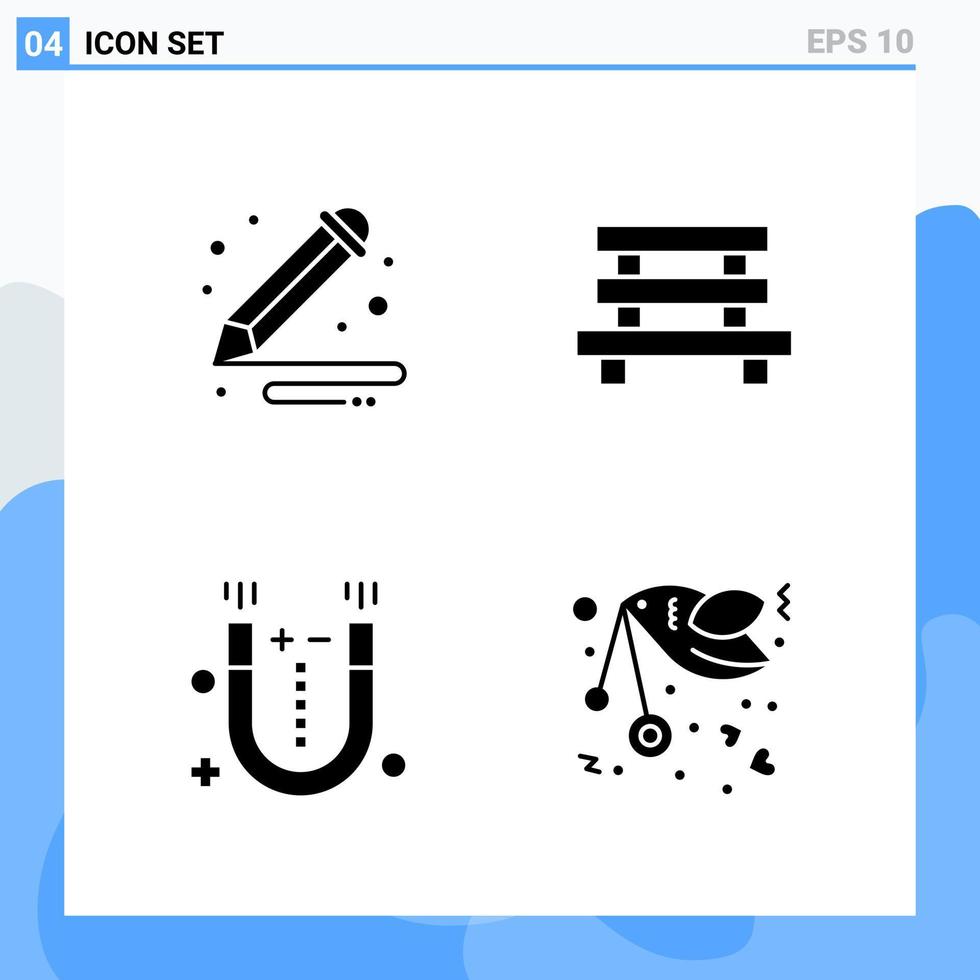 símbolos de glifo de ícones de estilo sólido moderno 4 para uso geral sinal de ícone sólido criativo isolado no pacote de 4 ícones de fundo branco vetor