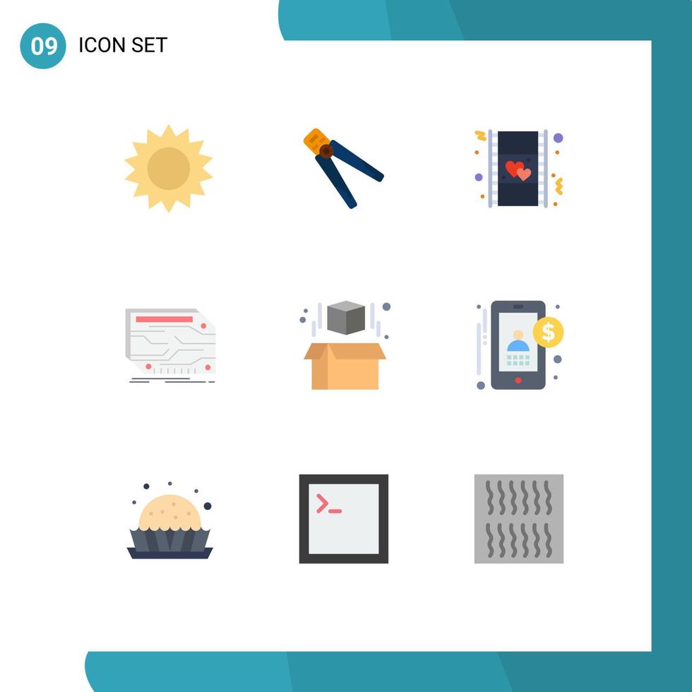 grupo de 9 sinais e símbolos de cores planas para cartão de ferramenta de componente eletrônico amo elementos de design de vetores editáveis