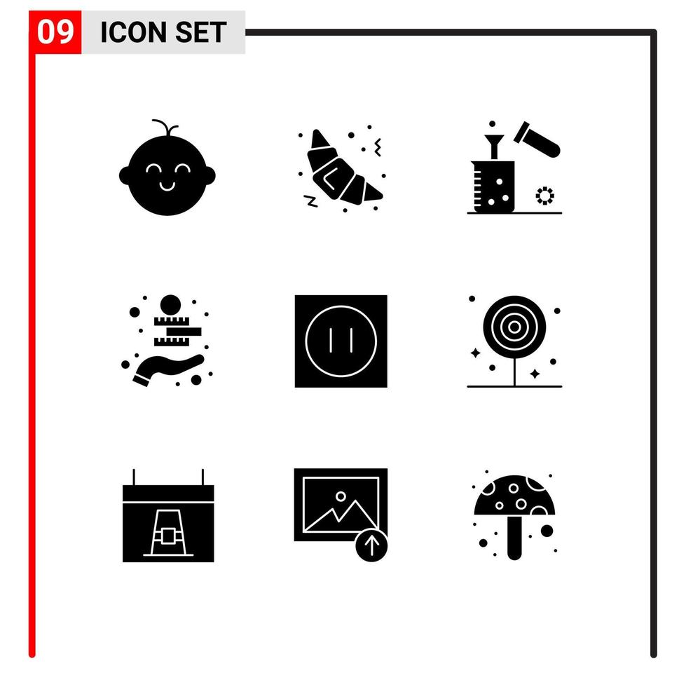 9 conceito de glifo sólido para sites móveis e aplicativos, aparelhos modernos, química, ativos, dinheiro, elementos de design vetorial editáveis vetor