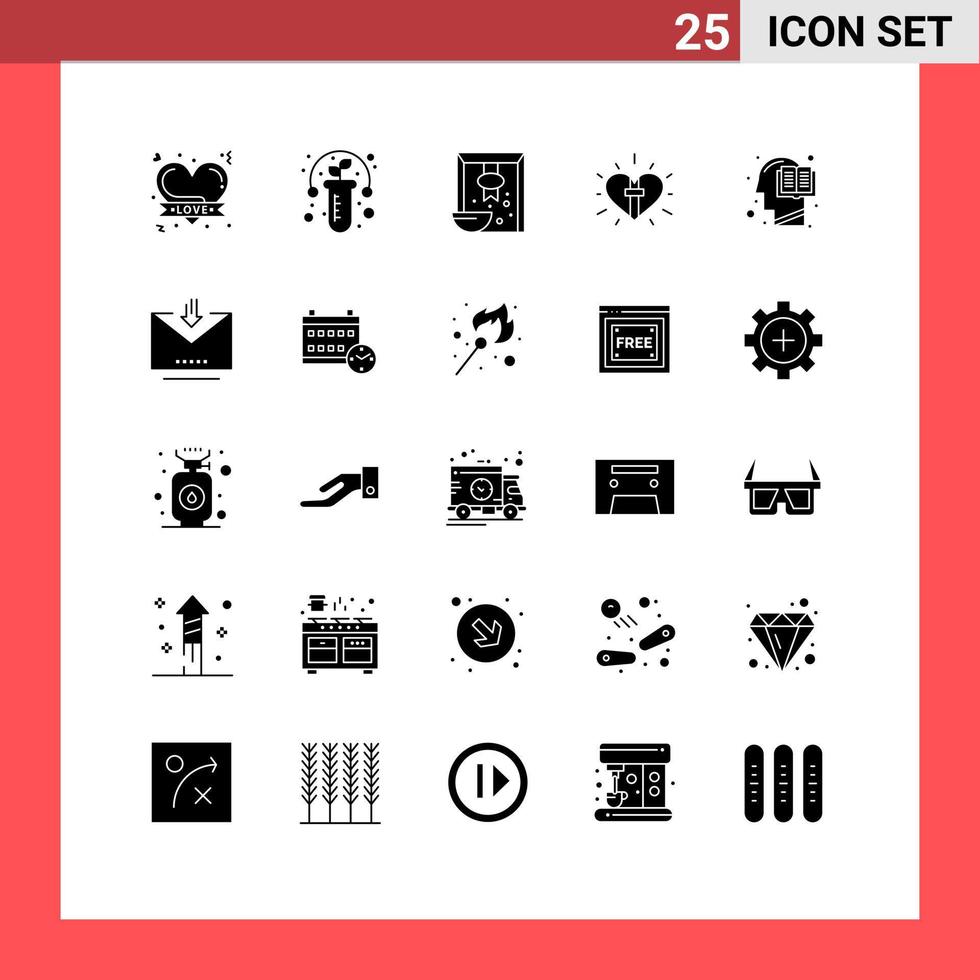 conjunto moderno de 25 glifos e símbolos sólidos, como livro, celebração do ramo cristão, amor, elementos de design de vetores editáveis
