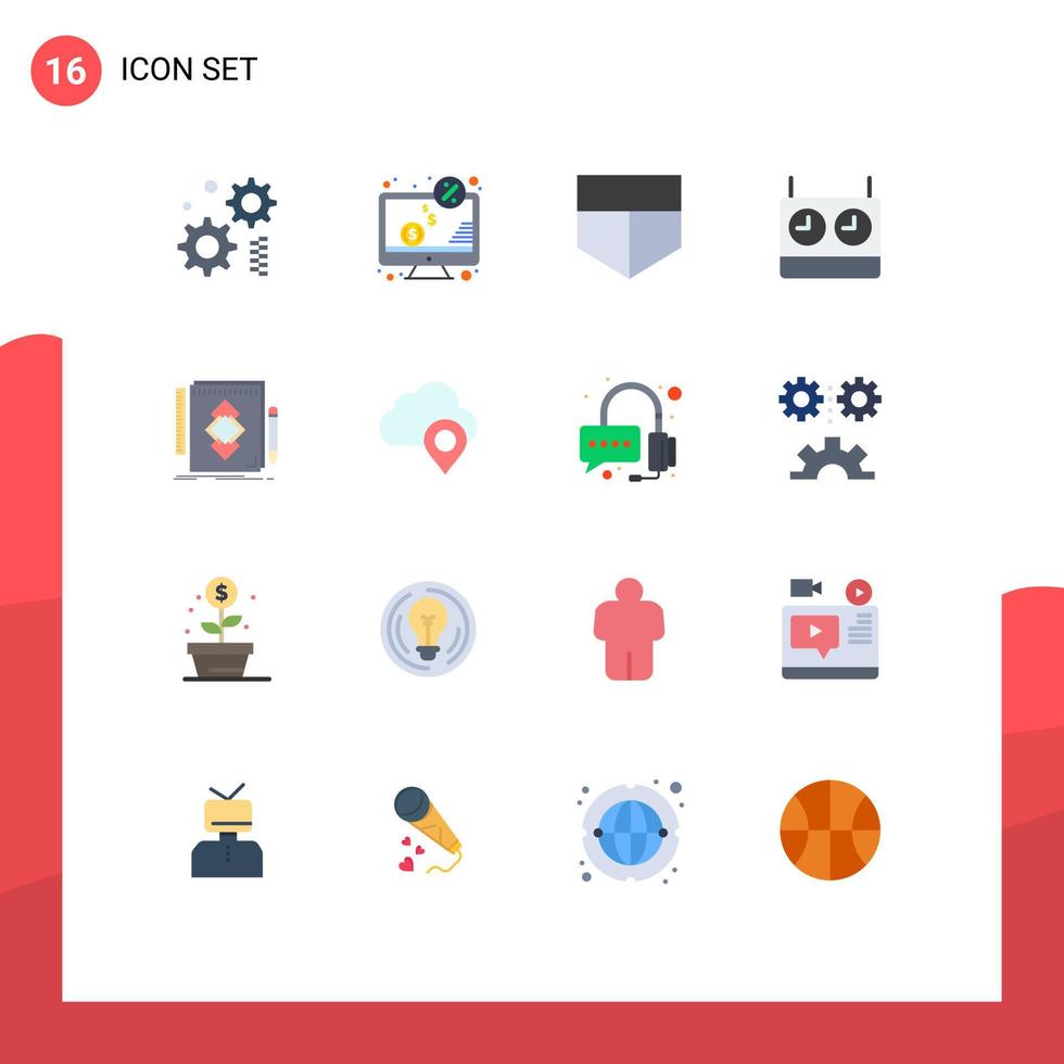 Pacote de cores planas de 16 interfaces de usuário de sinais e símbolos modernos de identidade de desenvolvimento protege pacote editável de timer de ferramentas de elementos de design de vetores criativos