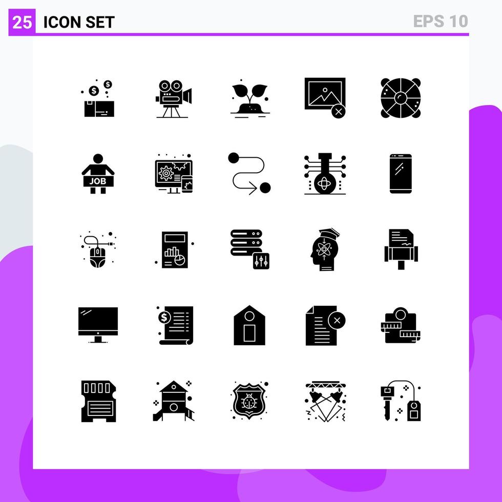 25 interface do usuário pacote de glifos sólidos de sinais e símbolos modernos de filme de imagem de praia excluir elementos de design de vetores editáveis do mundo