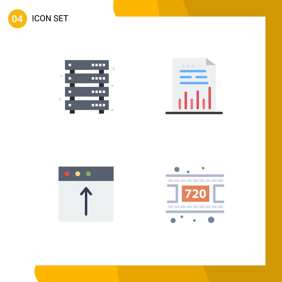 conjunto moderno de pictograma de 4 ícones planos de gráficos de dados gráfico de armazenamento importar elementos de design de vetores editáveis