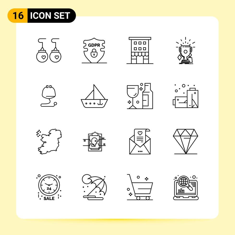 16 ícones criativos para design de site moderno e aplicativos móveis responsivos 16 sinais de símbolos de contorno em fundo branco 16 pacote de ícones vetor