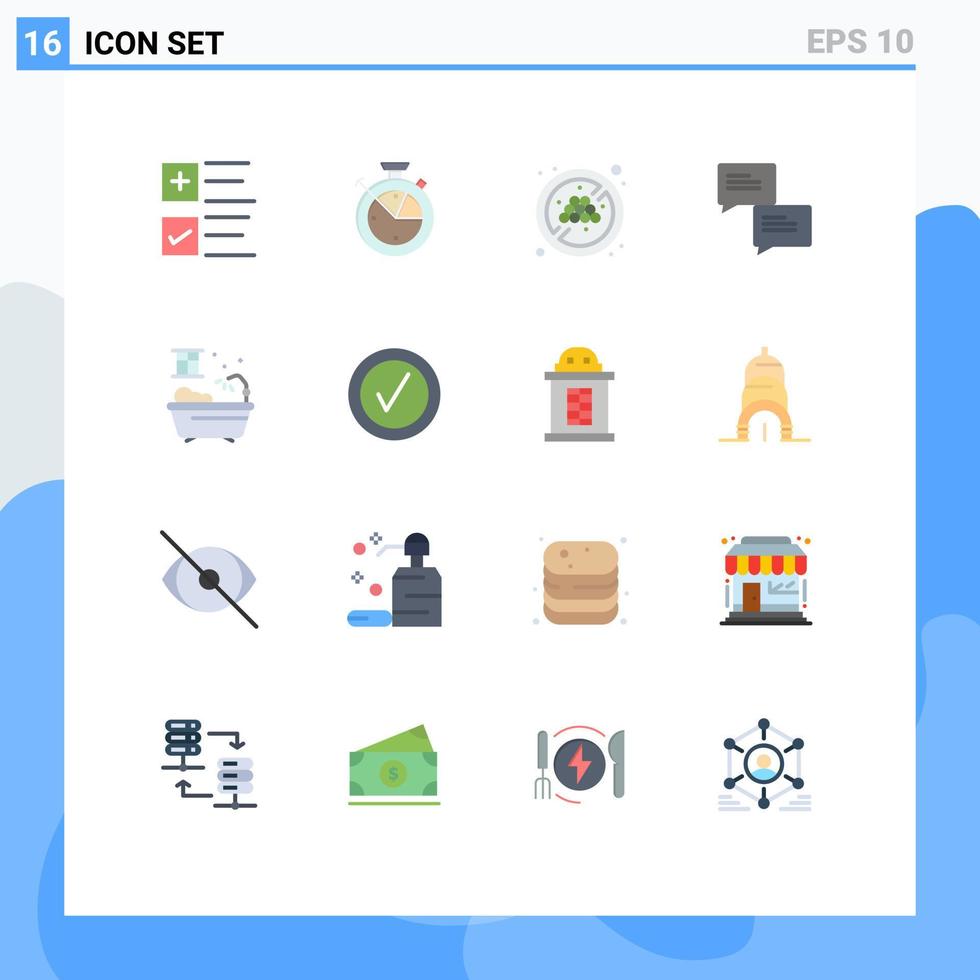Pacote de cores planas de 16 interfaces de usuário de sinais e símbolos modernos de chuveiro verificado sem pacote editável de comunicação de banheiro de dieta de elementos de design de vetores criativos