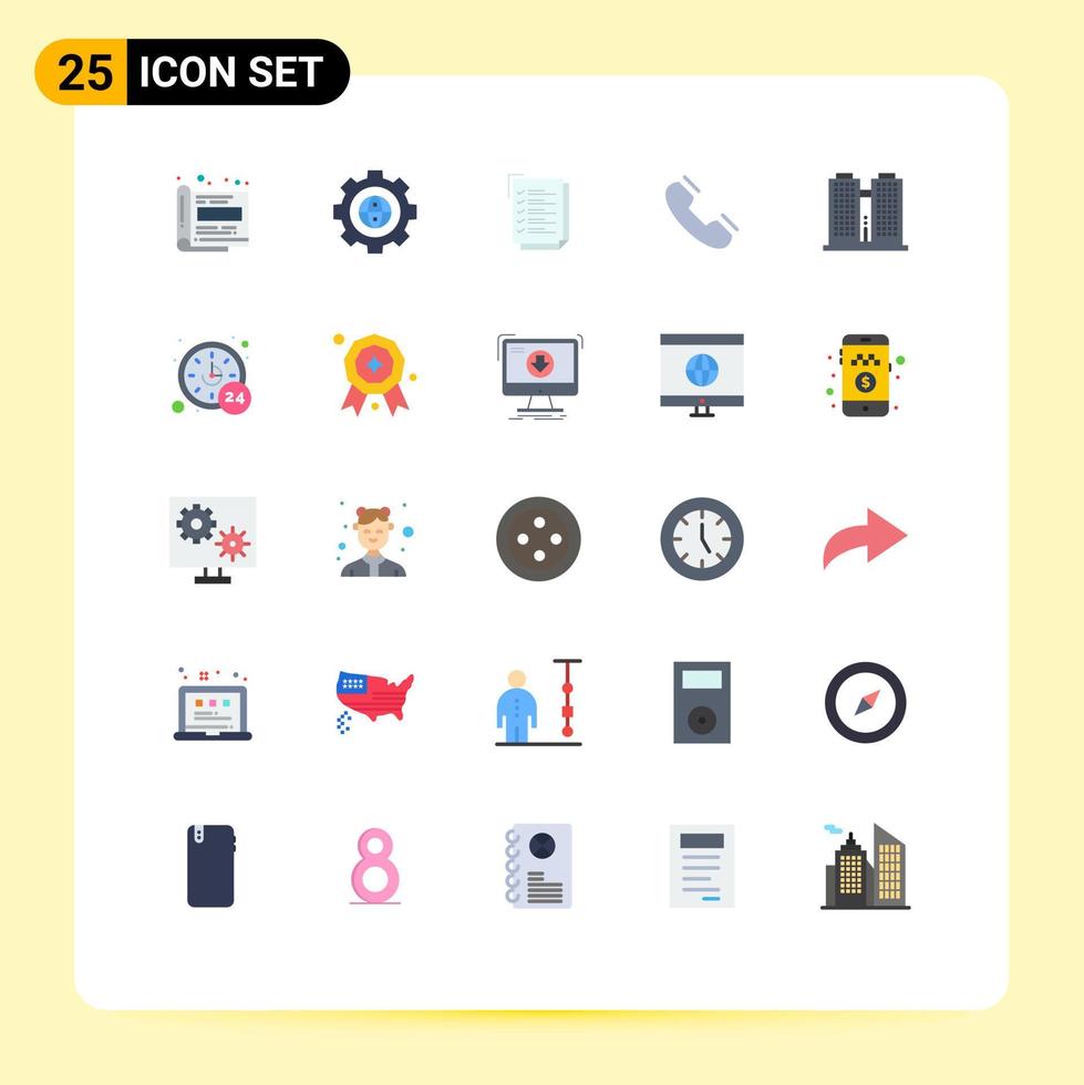 25 cores planas de vetores temáticos e símbolos editáveis de elementos de design de vetores editáveis de contato de engrenagem de telefone anelar