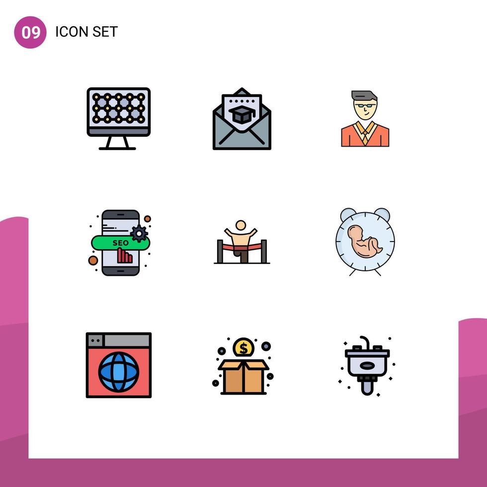 conjunto de 9 sinais de símbolos de ícones de interface do usuário modernos para liderança terminar negócios do usuário seo on-line elementos de design de vetores editáveis