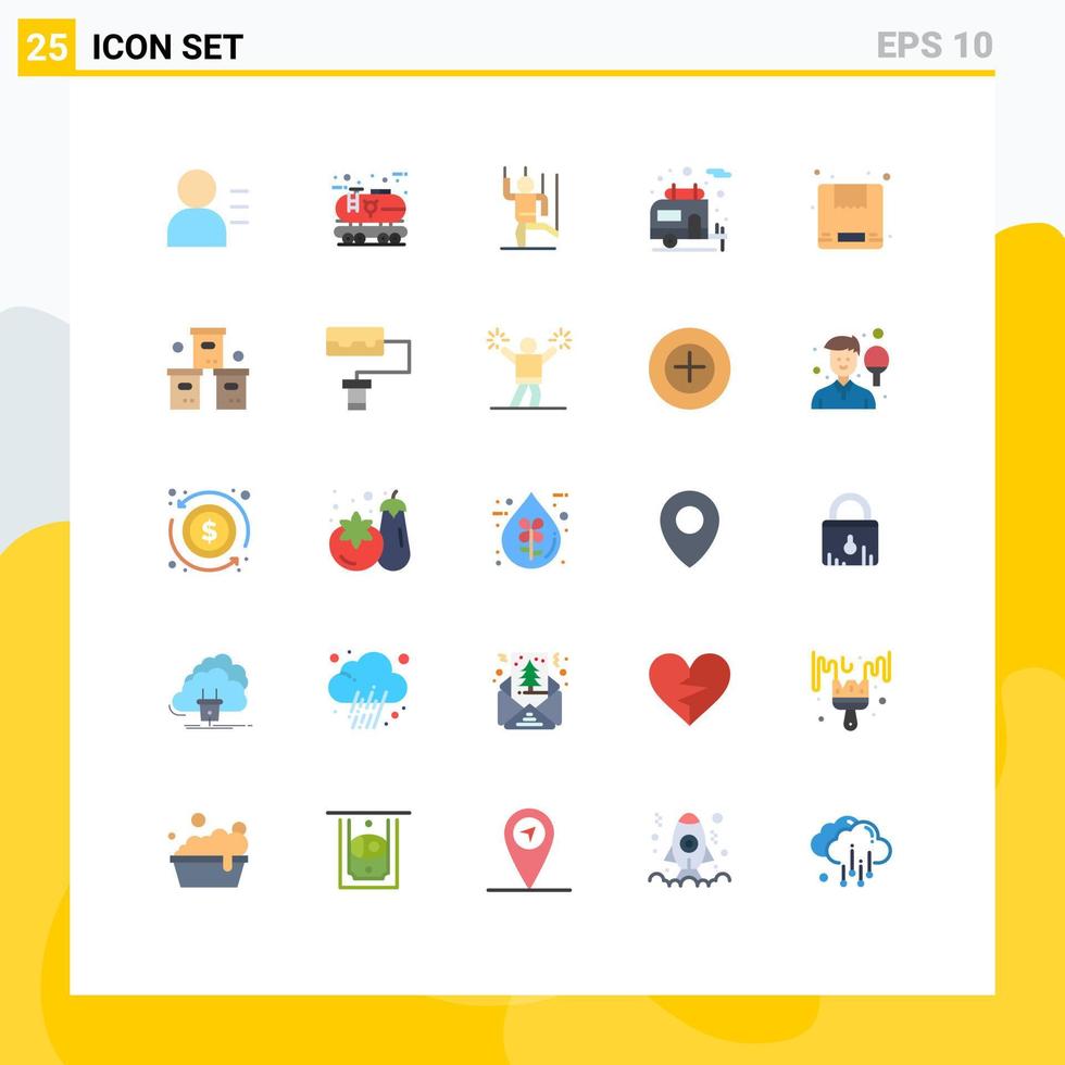 pacote de interface do usuário de 25 cores planas básicas de comando de motorhome de entrega manipulação de acampamento elementos de design de vetores editáveis