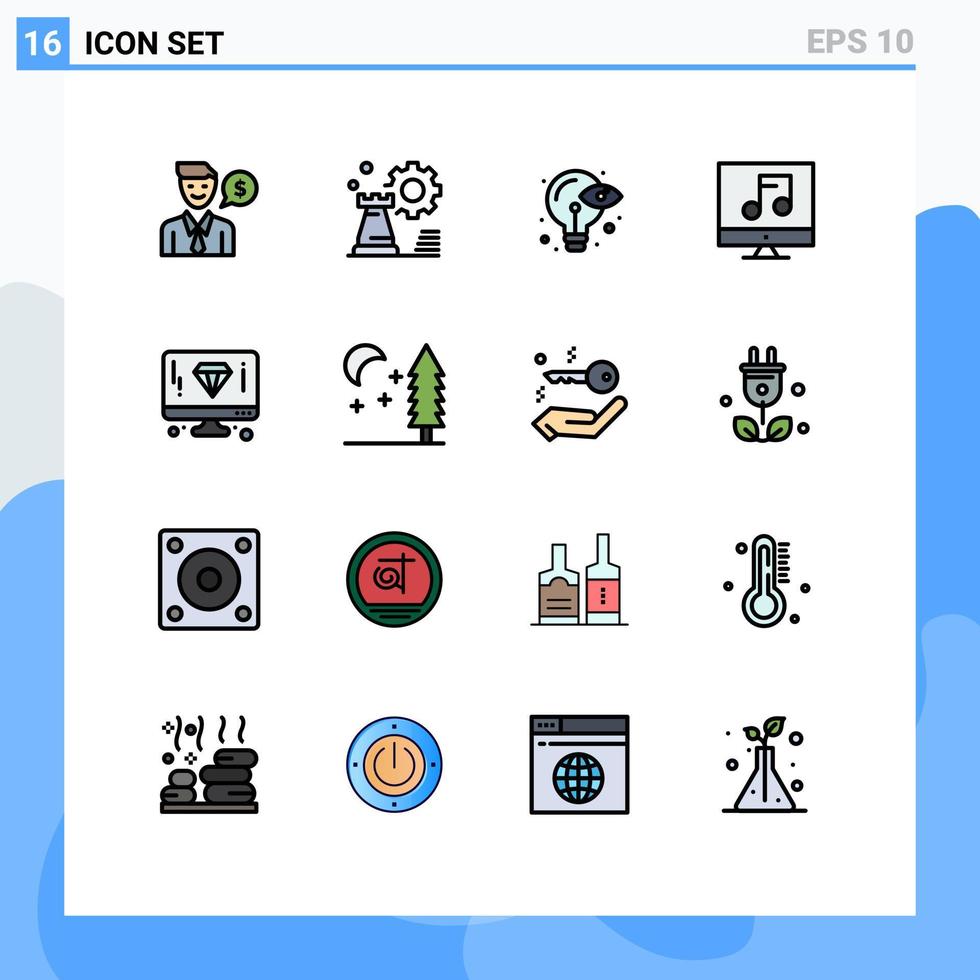pacote de interface do usuário de 16 linhas de design básicas de cores planas preenchidas de configuração de multimídia idéia de mídia elementos de design de vetores criativos editáveis
