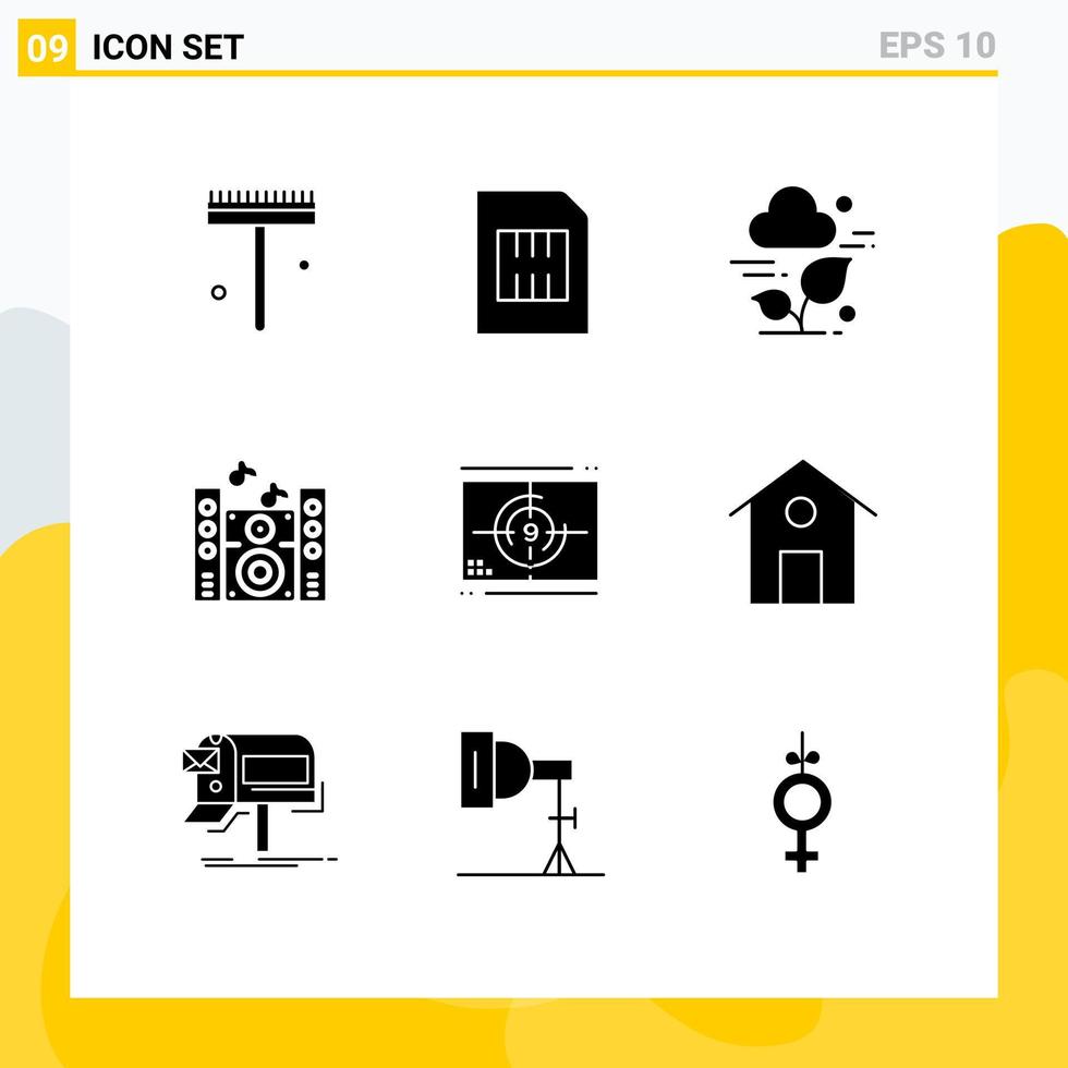 9 conceito de glifo sólido para sites móveis e aplicativos de tecnologia de som de telefone de alto-falante de filme elementos de design de vetores editáveis