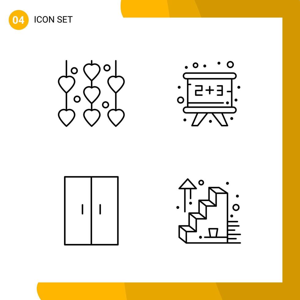 4 símbolos de contorno do pacote de ícones de estilo de linha de conjunto de ícones isolados em fundo branco para design de site responsivo vetor