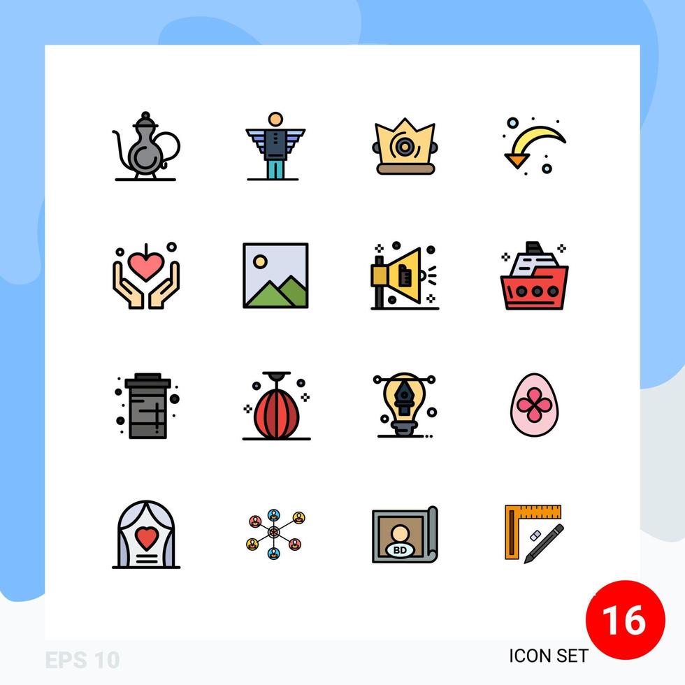 pacote de interface do usuário de 16 linhas básicas preenchidas de cores planas de baixo à esquerda recarregar liberdade atualizar rei elementos de design de vetor criativo editáveis