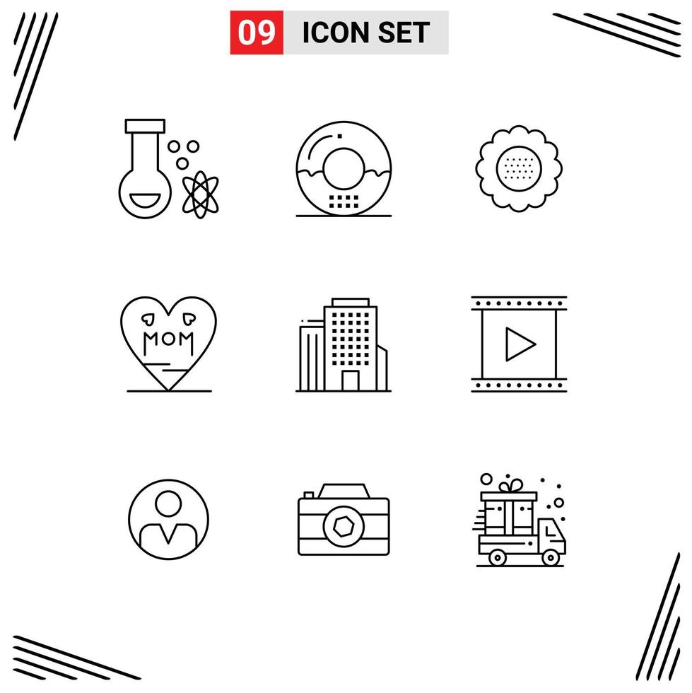 pacote de 9 sinais e símbolos de contornos modernos para mídia impressa na web, como elementos de design de vetores editáveis de natureza de amor de mãe