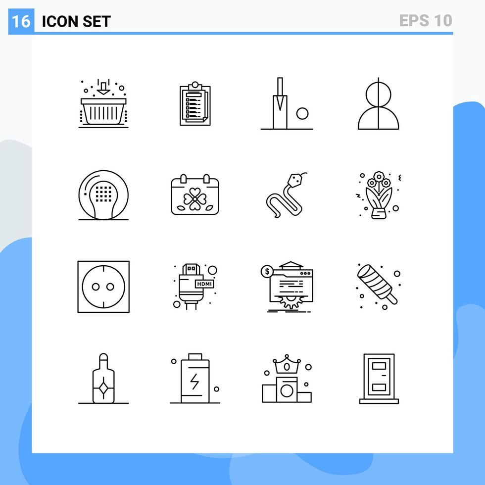 grupo de símbolos de ícone universal de 16 contornos modernos de perfil de críquete de ladrão de atletismo impostor elementos de design de vetores editáveis