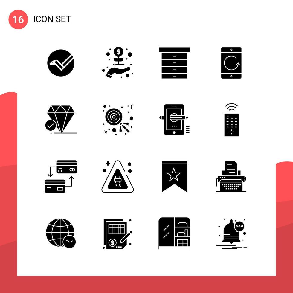pacote de 16 ícones de glifos universais para mídia impressa em fundo branco vetor