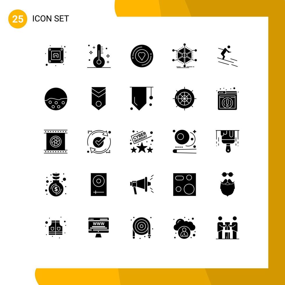 conjunto de 25 sinais de símbolos de ícones de interface do usuário modernos para informações de coração de recursos de esqui ajudam elementos de design de vetores editáveis