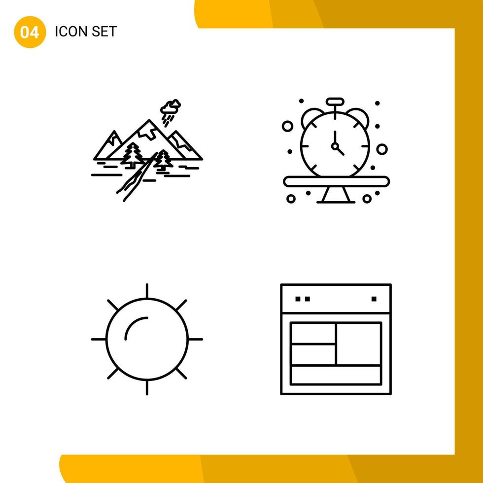 4 símbolos de contorno do pacote de ícones de estilo de linha de conjunto de ícones isolados em fundo branco para design de site responsivo vetor