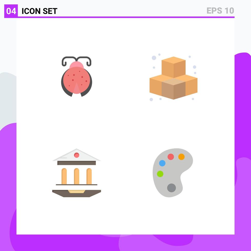 pacote de interface do usuário de 4 ícones planos básicos de besouro web jogo de joaninha desenhando elementos de design de vetores editáveis