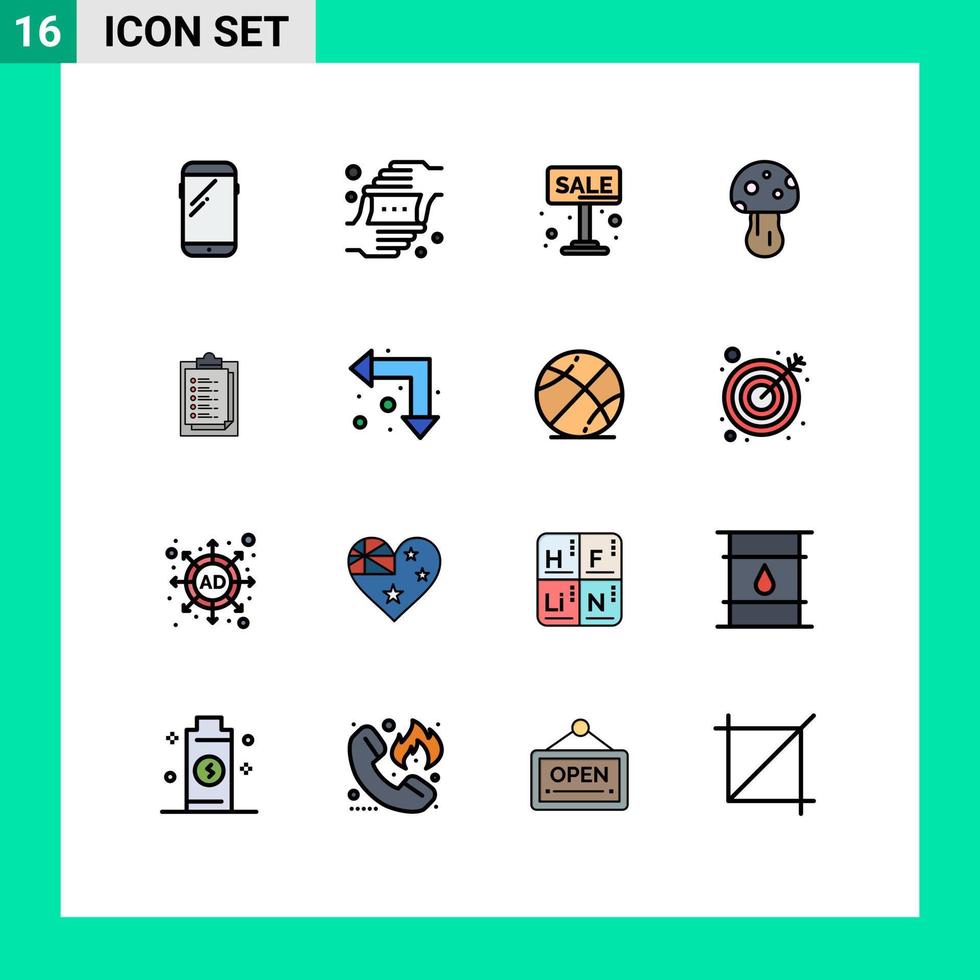 pacote de interface do usuário de 16 linhas básicas cheias de cores planas de perspectiva de cogumelo venenoso para placa de venda elementos de design de vetores criativos editáveis
