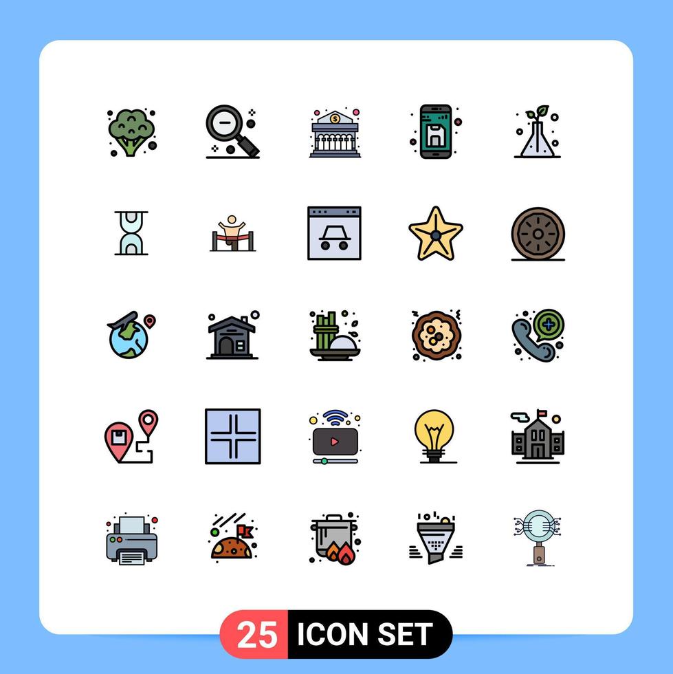 pacote de interface do usuário de 25 cores planas de linha preenchida básica do arquivo do banco de armazenamento de ciência de volta elementos de design vetorial editáveis vetor