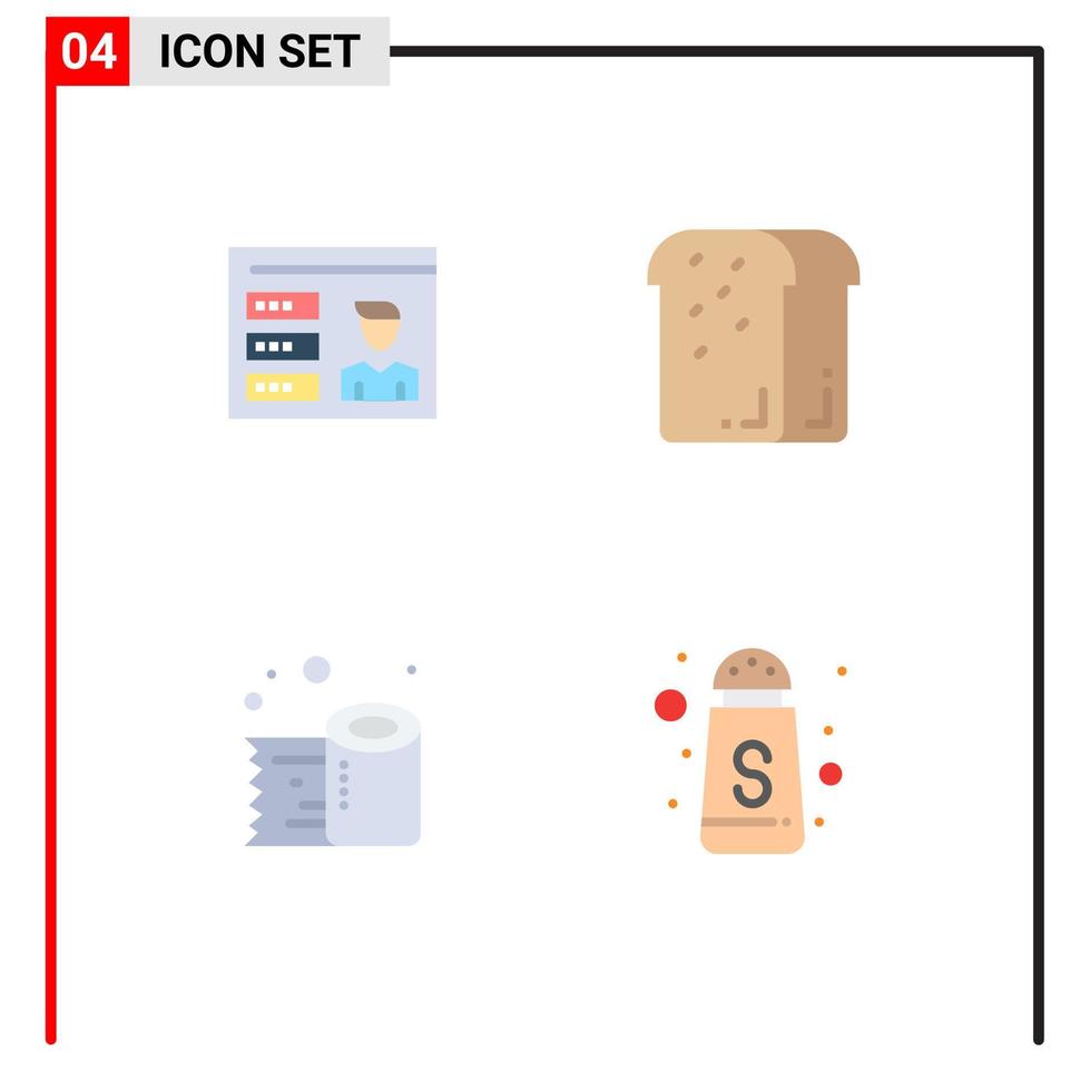 grupo de símbolos de ícone universal de 4 ícones planos modernos de identificação de papel de limpeza de conta, papel de seda de comida, elementos de design vetorial editáveis vetor